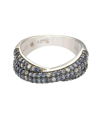Suzy Levian Sterling Silver Sapphire & Created White Sapphire Pave Crossover Twist Band Ring