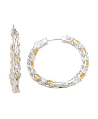 Suzy Levian Sterling Silver Sapphire & Created White Sapphire Martini Set Inside Out Hoop Earrings