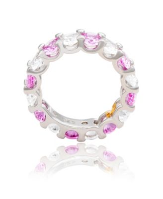 Suzy Levian Sterling Silver Oval Sapphire and Created White Sapphire Eternity Band