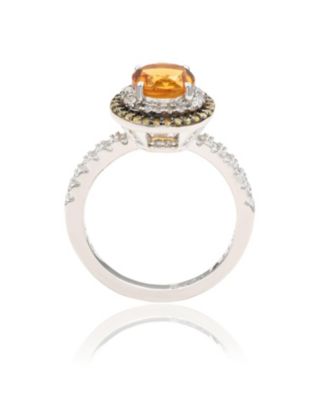 Suzy Levian Sterling Silver Round Cut Topaz and Sapphire Double Halo Ring