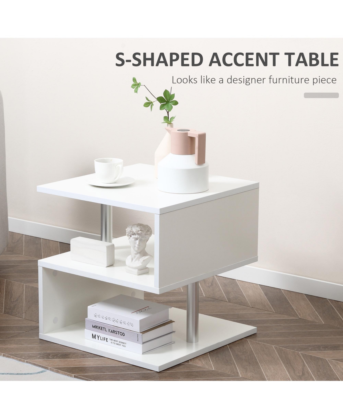 Homcom 20" Chic Designer S-Shaped Multi-Level Accent End Table Shelf,