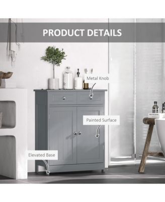 Wooden Bathroom Floor Cabinet with 2 Doors, 2 Drawers and Adjustable Shelf,