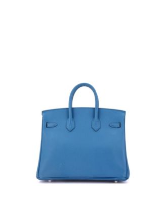 Pre-Owned Hermes Birkin 25 Handbag Blue Epsom with Palladium Hardware