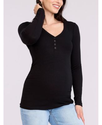 Women's V-Neck Side-Ruched Long Sleeve Henley Tee - Motherhood Maternity