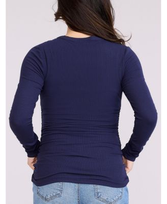Women's V-Neck Side-Ruched Long Sleeve Henley Tee - Motherhood Maternity