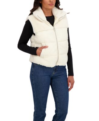 Women's Short Mix Media Puffer Vest