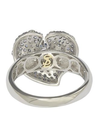 Sterling Silver Sapphire Pave Whimsical Heart Leaf Ring