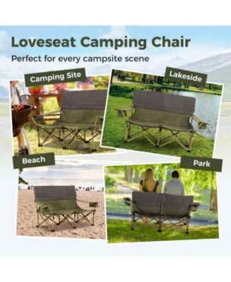 Oversized Folding Camping Loveseat Couch with Cup Holders and Thick Padding