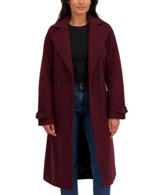 Women's Long Belted Oversized Double Breasted Faux Wool Coat