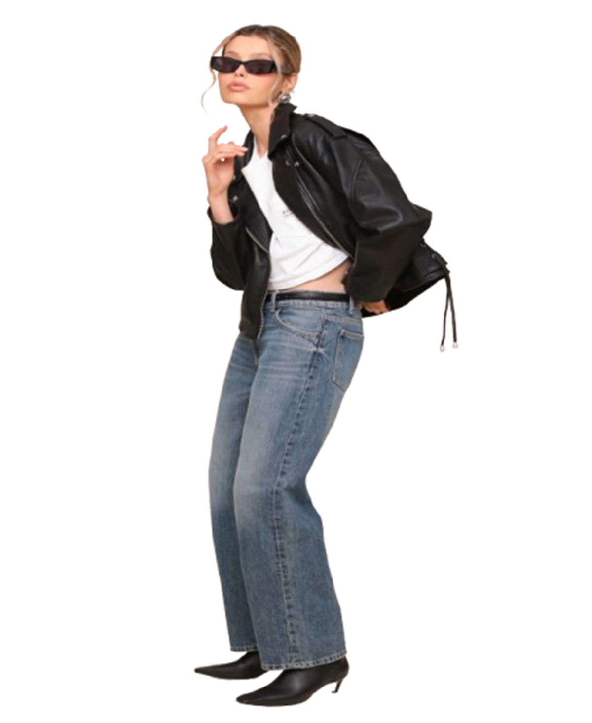 Avec Les Filles Women's Oversized Leather Moto Jacket In Black