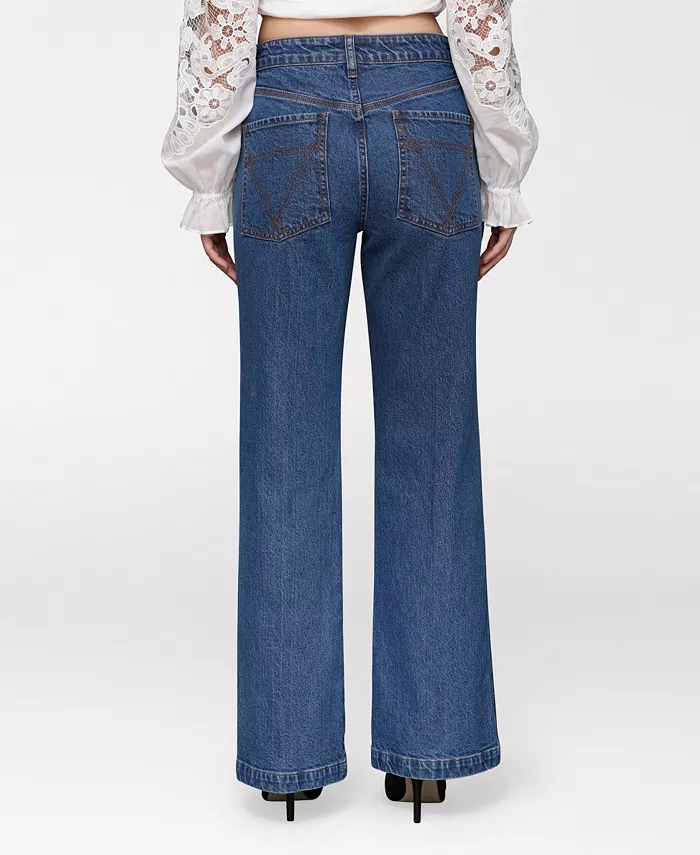 Women's Flare Leg Patch Pocket Denim Jeans - thumbnail 6