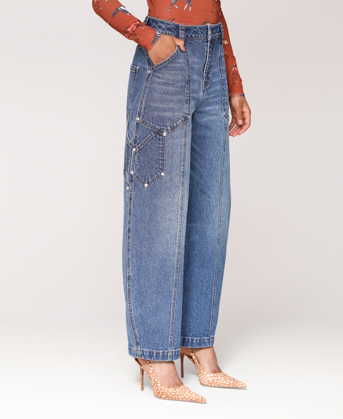 Avec Les Filles Zucchini Leg Carpenter Jeans In Blue