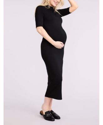 Women's Mock Neck 3/4 Sleeve Ribbed Maxi Dress - Motherhood Maternity