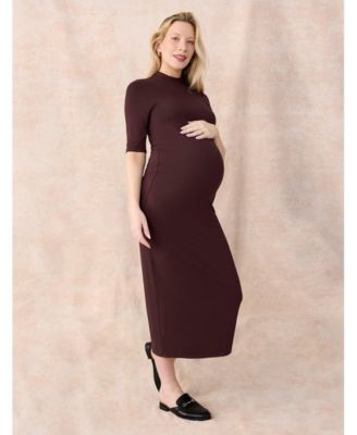Women's Mock Neck 3/4 Sleeve Ribbed Maxi Dress - Motherhood Maternity
