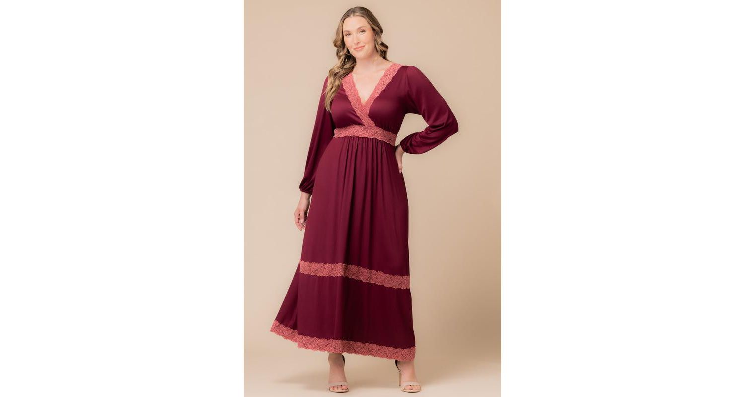 Women's Plus Size Lara Lace Trim Long Dress