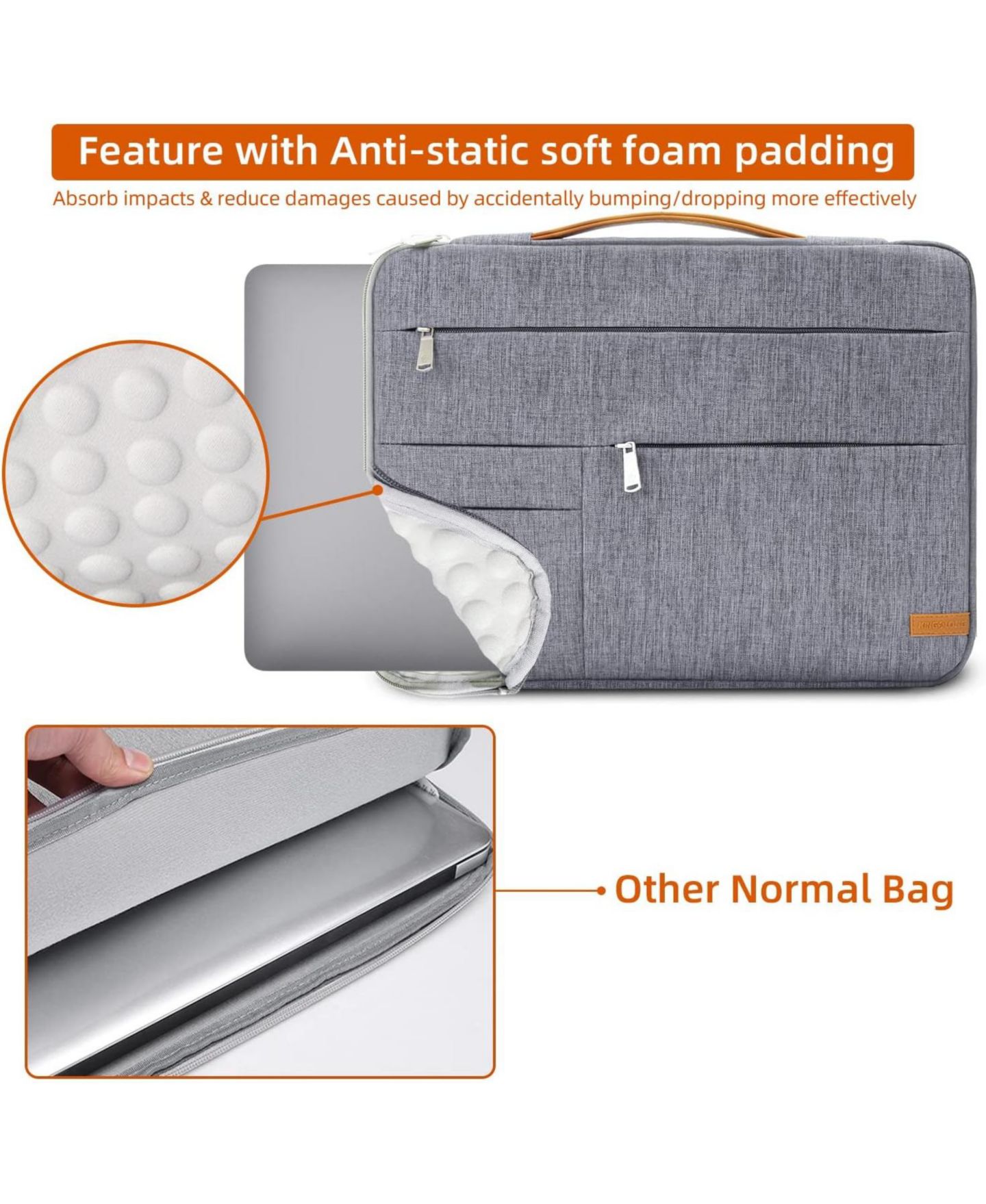 Сумка Acer 13.3 inch Laptop Sleeve, Slim Shockproof, Computer Carrying Case Cover Compatible with MacBook Air/Pro Asus Dell HP, Grey, цвет: Серый — фото 2