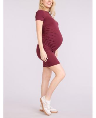Women's Crewneck Short Sleeve Side Ruched Bodycon Mini Dress - Motherhood Maternity