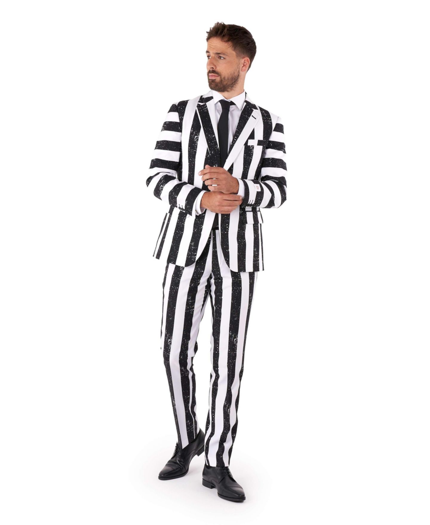 Мужские брюки OppoSuits Beetlejuice Premium Costume - 80s Halloween Outfit - Slim Fit - Black White - Includes Blazer, Pants and Tie, цвет: Чёрный — фото 1