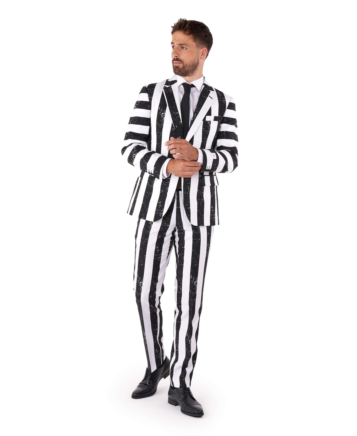 Men's Beetlejuice Premium Costume - 80s Halloween Outfit - Slim Fit - Black White - Includes Blazer, Pants and Tie