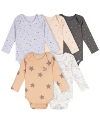 Baby Neutral 5-Pack Long Sleeve Bodysuits, Green Heather, 0-3 Months