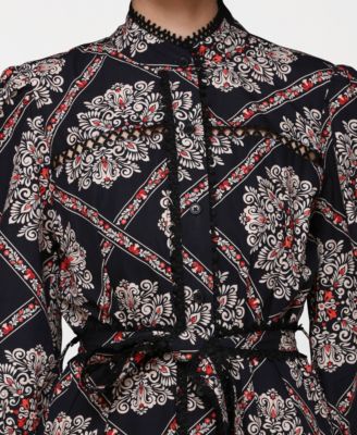 Women's Belted Puff-Shoulder Maxi Dress