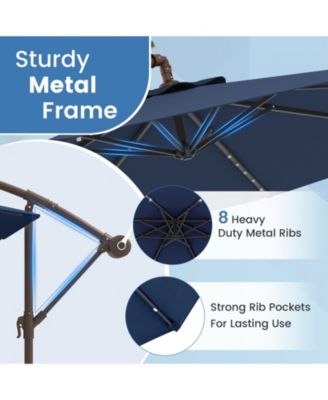 10 Feet Solar Offset Hanging Umbrella with 40 Lamp Beads and Solar Panel