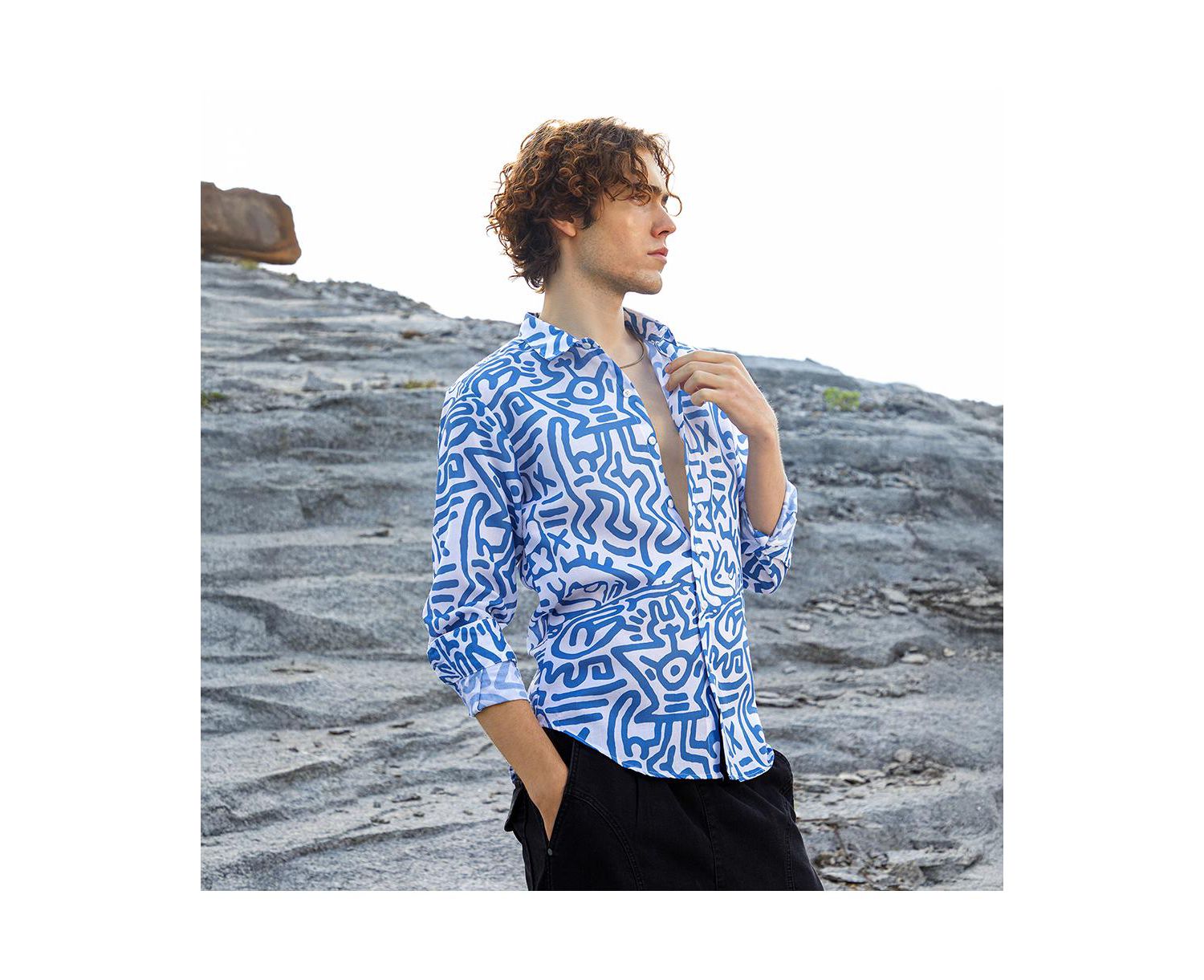 Men's Contrast Graffiti Shirt