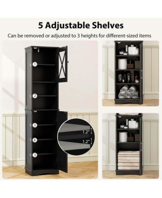 67" MDF Freestanding Bathroom Storage Cabinet with 5 Adjustable Shelves