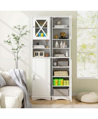 67" MDF Freestanding Bathroom Storage Cabinet with 5 Adjustable Shelves