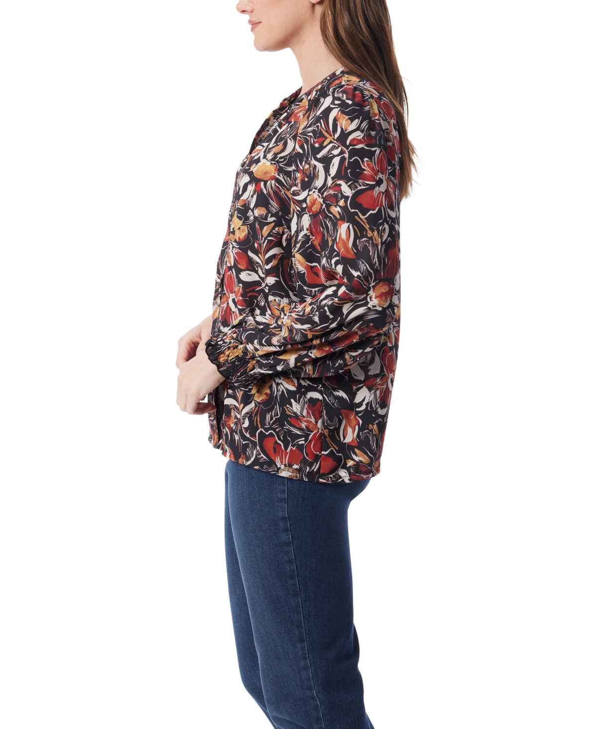 Gloria Vanderbilt Women's Danika Pleated Peasant Long Sleeve Top In Multi