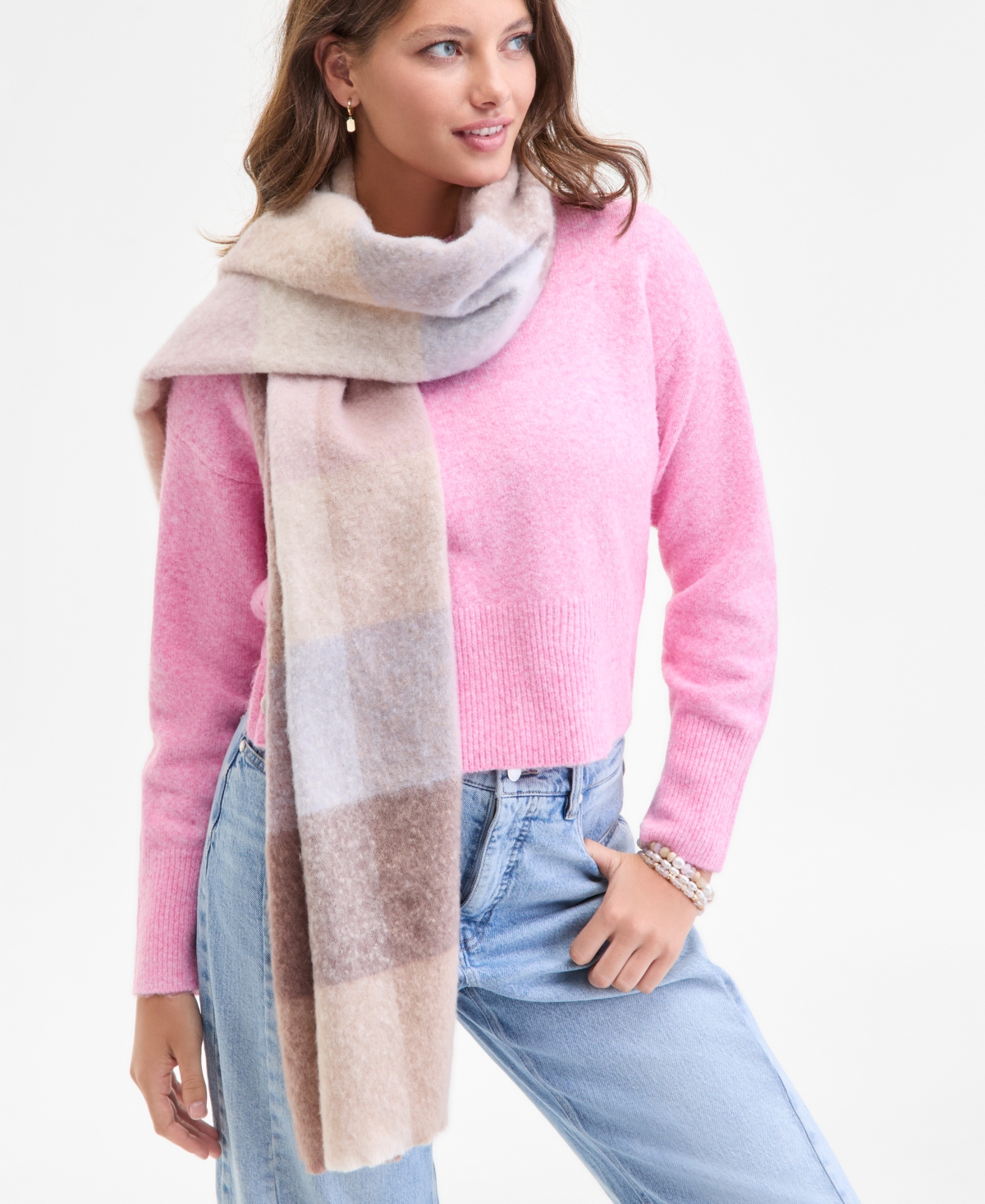 On 34th Brushed Buffalo Plaid Blanket Wrap, Macy's Exclusive In Neutral