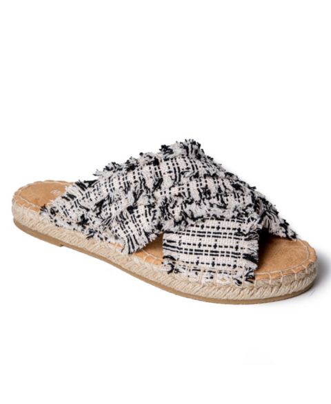 Женские сандалии Minnetonka Pearle Crossband Espadrille, цвет: Чёрный натуральный полосатый