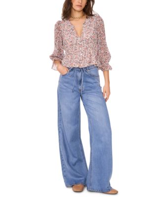 Women's Tie Waist Mid Rise Boyfriend Jeans