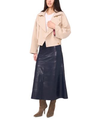 Women's Cropped Smocked Waist Trench Coat