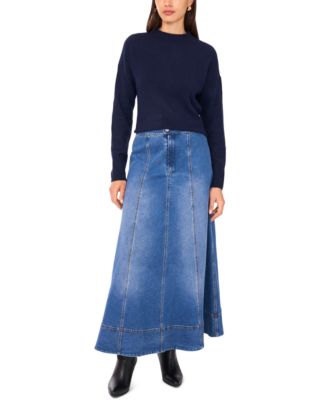 Women's Long Sleeve Mock Neck Rolled Hem Sweater