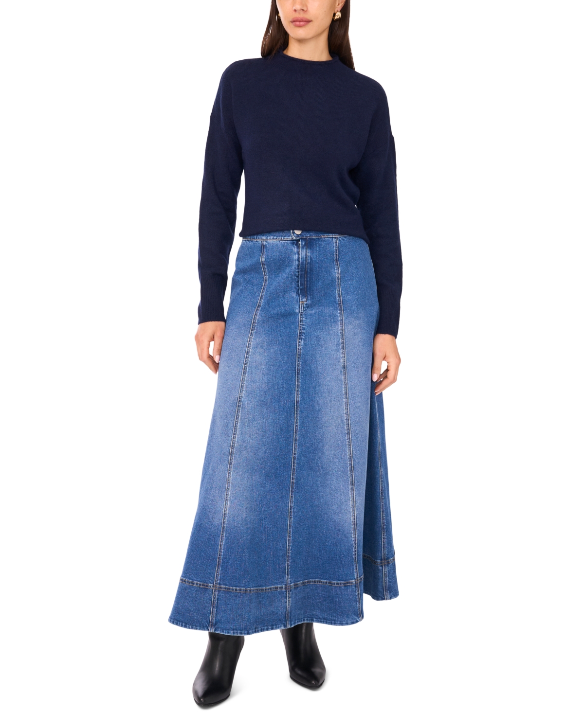 1.state Women's Long Sleeve Mock Neck Rolled Hem Sweater In Blue