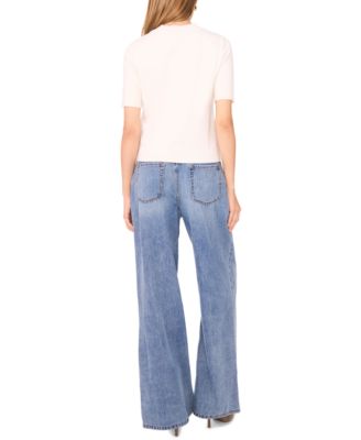 Saddle Short Sleeve Crewneck Sweater