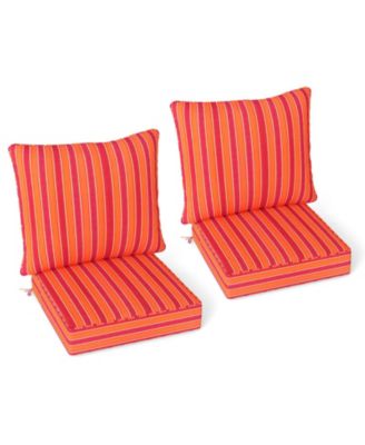 2PCS Deep Seat Chair Cushion Pads Set Indoor/Outdoor with Rope Belts