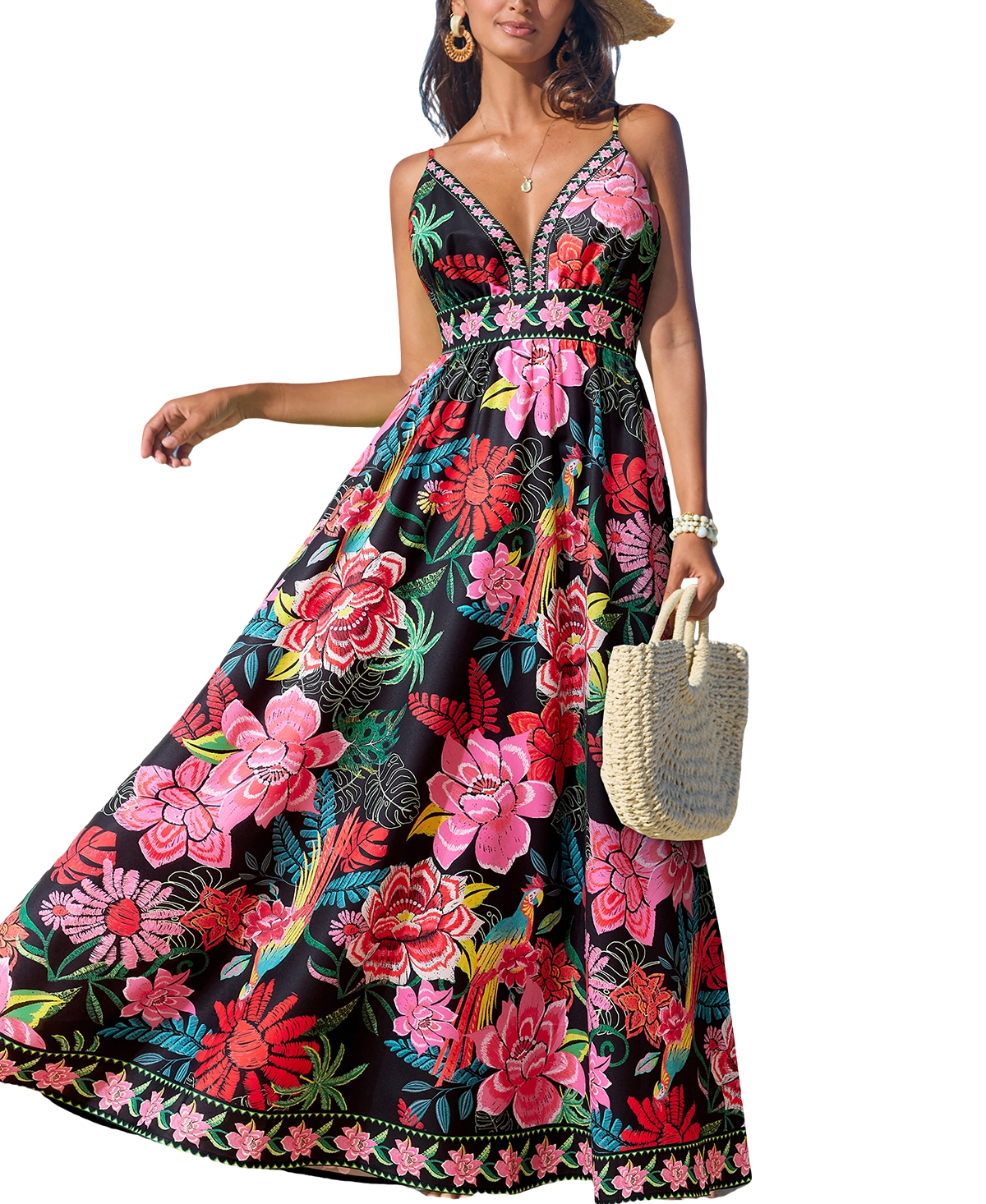 Cupshe Women's Vibrant Oasis Tropical Maxi Beach Dress
