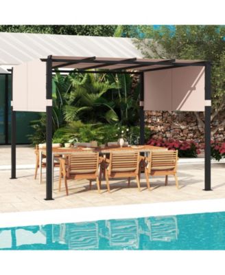 10 x 10 ft Flat Top Pergola with Retractable Canopy for Garden Pool Porch and Backyard