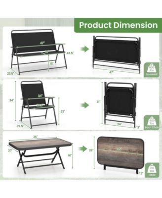 4 Piece Outdoor Conversation Set Metal Frame Outdoor Bistro Set w/ 2 Chairs