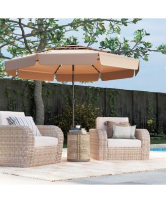 10 Feet Solar Patio Umbrella with 3-Tier Vented Top-Gray