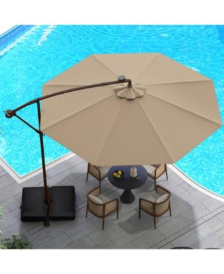 10 Feet Solar Offset Hanging Umbrella with 40 Lamp Beads and Solar Panel