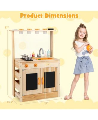 Kids Mud Kitchen Fir Wood Playset with Planting Pots and Blackboards