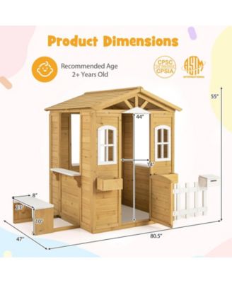 Wood Playhouse with Bench and Serving Stations for 2+ Years Old Kids