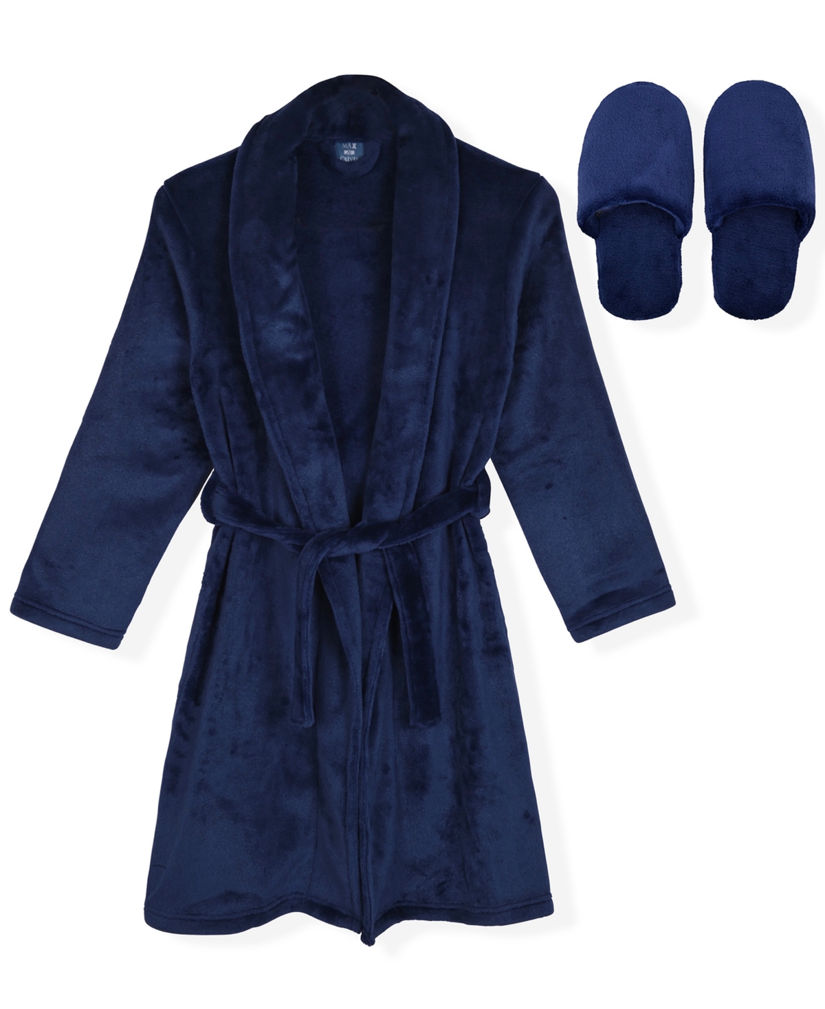 Max & Olivia Little And Big Boys 2-piece Flannel Fleece Robe And Slippers Set In Blue