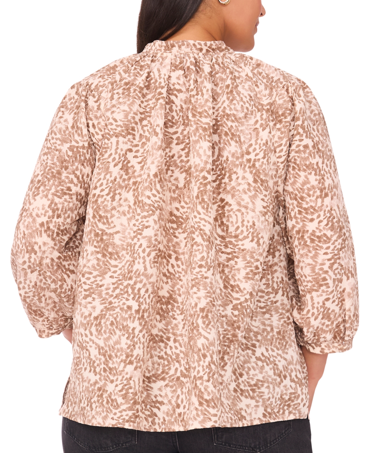 Vince Camuto Plus Size Peasant Split Neck Blouse In Neutral