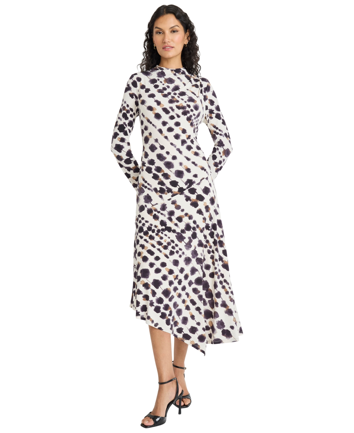 Maggy London Long Sleeve Asymmetric Hem Midi Dress In Multi