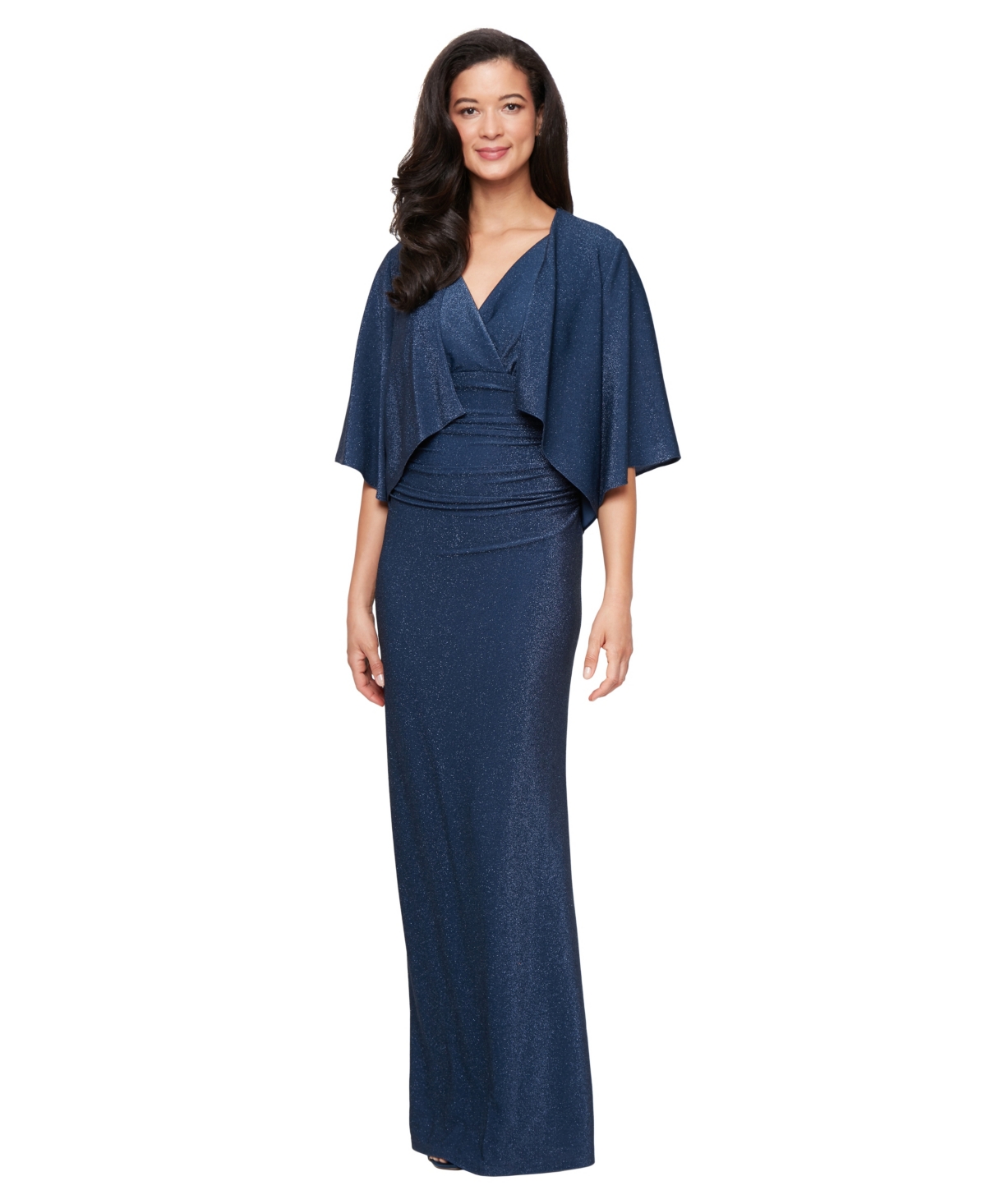 Sl Fashions Metallic Sleeveless Dress & Jacket Set In Blue