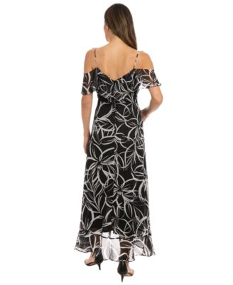 Petite Printed Cold-Shoulder Maxi Dress